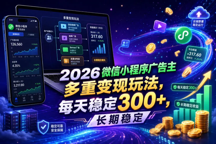 2026微信小程序广告主,多重变现玩法,每天稳定300+,长期稳定【揭秘】_趣客盟