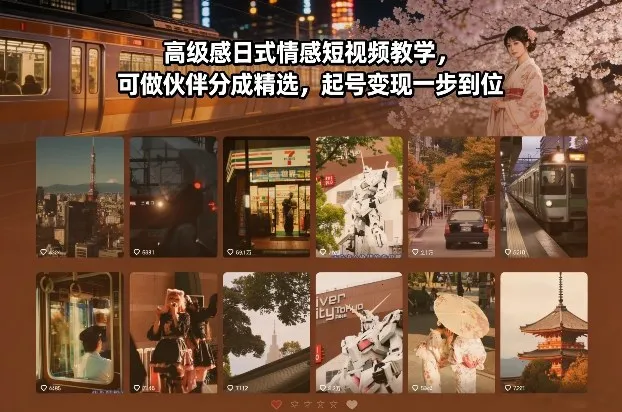 高级感日式情感短视频教学，可做伙伴分成精选，起号变现一步到位-趣酷猫资源网