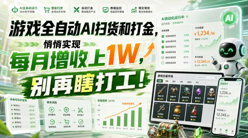 游戏全自动AI扫货和打金,悄悄实现每月增收上1W,别再瞎打工!【揭秘】 游戏全自动AI扫货和打金,悄悄实现每月增收上1W,别再瞎打工!【揭秘】