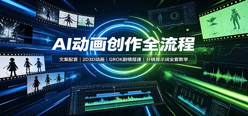 AI动画创作全流程:文案配音,2D3D动画,GROK剧情搭建,分镜提示词全套教学 AI动画创作全流程:文案配音,2D3D动画,GROK剧情搭建,分镜提示词全套教学
