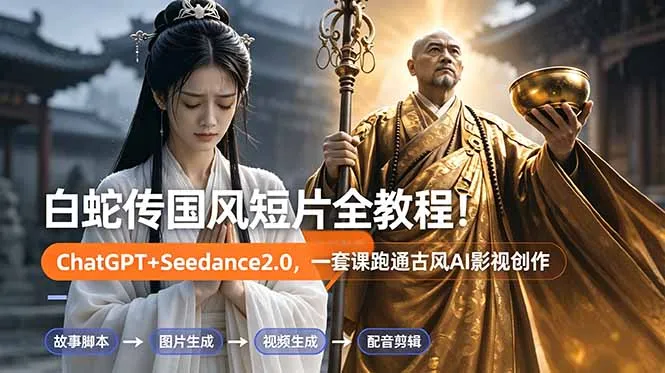白蛇传-国风短片全教程！ChatGPT+Seedance2.0，一套课跑通古风AI影视创作_趣客盟