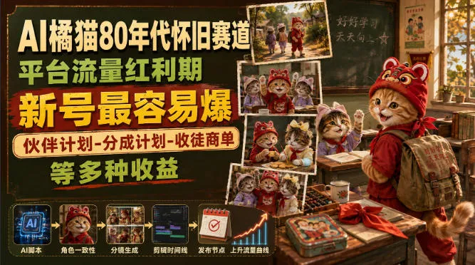 AI橘猫80年代怀旧赛道,平台流量红利期,新号最容易爆,伙伴计划-分成计划-收徒商单等多种收益 AI橘猫80年代怀旧赛道,平台流量红利期,新号最容易爆,伙伴计划-分成计划-收徒商单等多种收益