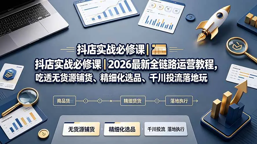 抖店实战核心秘籍：2026版全链路运营攻略，深度解析无货源铺货、精选品策略及千川投流实操技巧_趣客盟