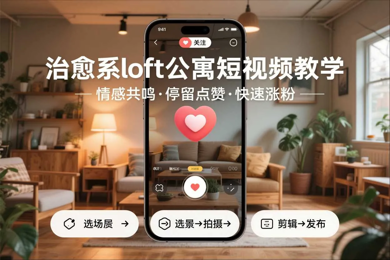 治愈系loft公寓短视频制作教学，情感共鸣引停留点赞关注，快速起号涨粉-趣酷猫资源网