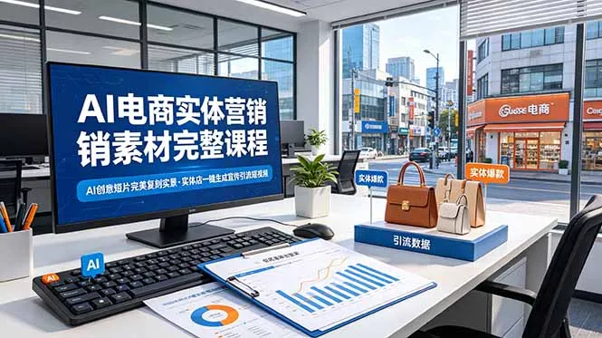 AI赋能电商：全链路实体营销素材课，AI复刻创意短片，实体店直播短视频制作攻略_趣客盟