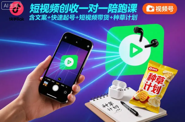 短视频创收一对一陪跑课,含文案+快速起号+短视频带货+种草计划 短视频创收一对一陪跑课,含文案+快速起号+短视频带货+种草计划