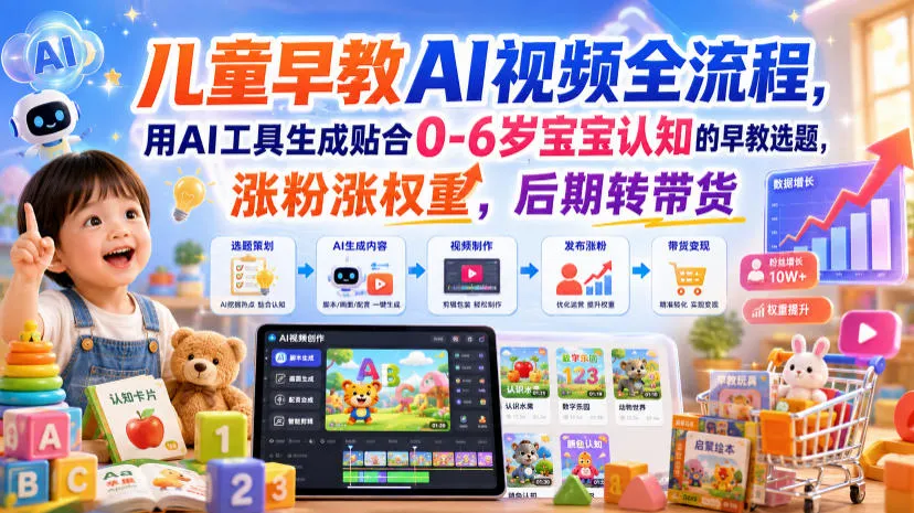 儿童早教AI视频全流程，用AI工具生成贴合0-6岁宝宝认知的早教选题，涨粉涨权重，后期转带货_趣客盟