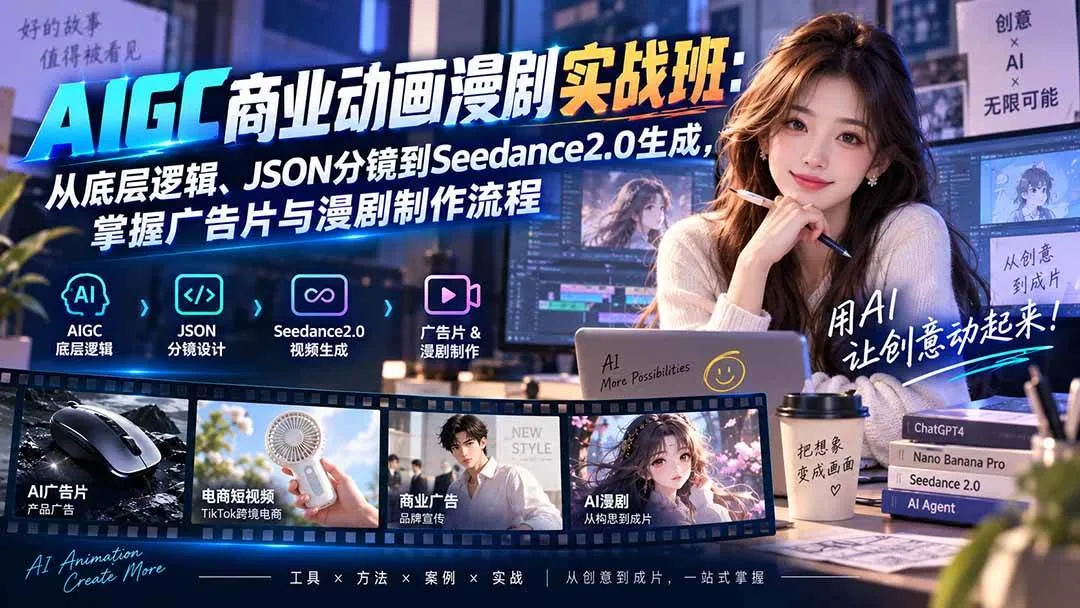 (20268期)AIGC商业动画漫剧实战班-更新:从底层逻辑、JSON分镜到Seedance2.0生成,掌握广告片与漫剧制作流程 (20268期)AIGC商业动画漫剧实战班-更新:从底层逻辑、JSON分镜到Seedance2.0生成,掌握广告片与漫剧制作流程