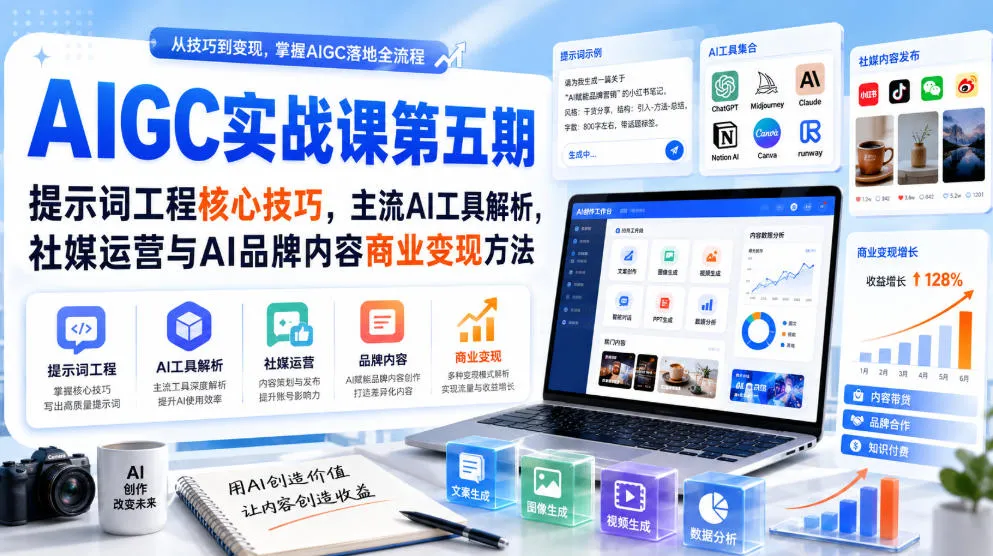 刺猬星球·AIGC实战课第五期,提示词工程核心技巧,主流AI工具解析,社媒运营与AI品牌内容商业变现方法 刺猬星球·AIGC实战课第五期,提示词工程核心技巧,主流AI工具解析,社媒运营与AI品牌内容商业变现方法
