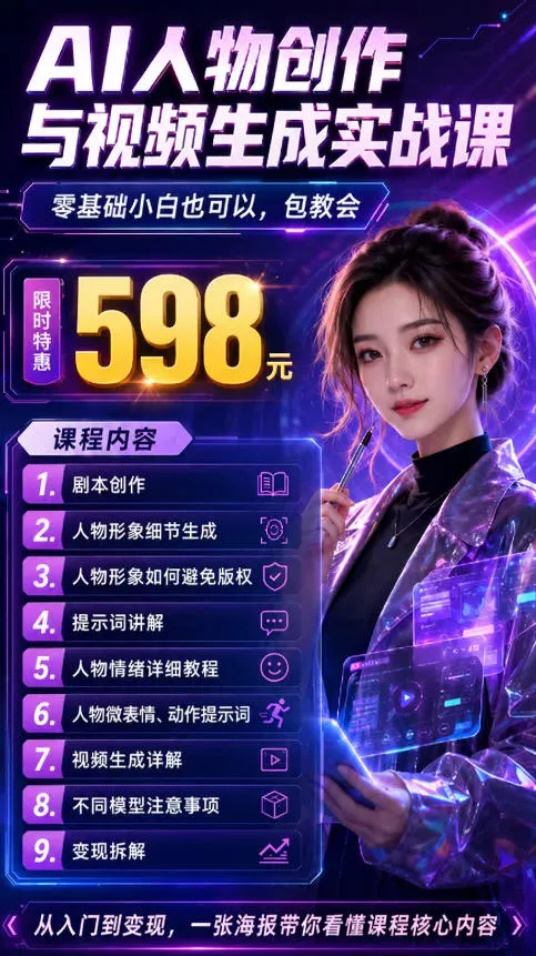 抖音5W粉丝博主的AI真人日系女孩制作教学,AI人物创作与视频生成实战课,新手也能快速起号涨粉变现 抖音5W粉丝博主的AI真人日系女孩制作教学,AI人物创作与视频生成实战课,新手也能快速起号涨粉变现