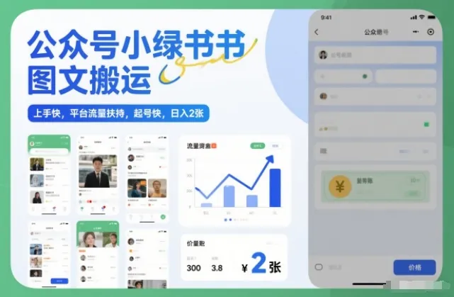 公众号小绿书图文搬运,上手快,平台流量扶持,起号快,日入2张