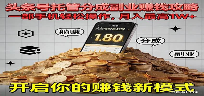 全程托管今日头条，一部手机就可以开干，最高躺赚1W+-趣酷猫资源网