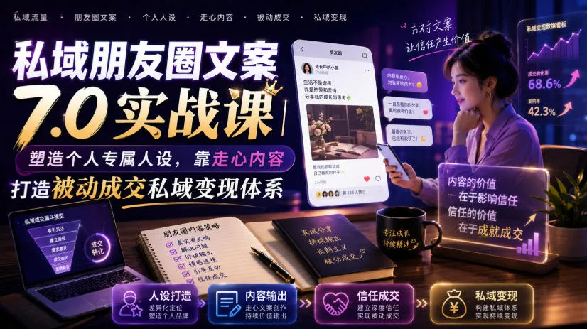 私域朋友圈文案7.0实战攻略：打造个人IP，用走心内容实现被动私域变现技巧_趣客盟