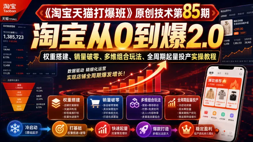 《淘宝天猫爆款打造秘籍:权重优化+销量破零+多维策略,全周期起量投产实操教程第85期》 - 趣客盟