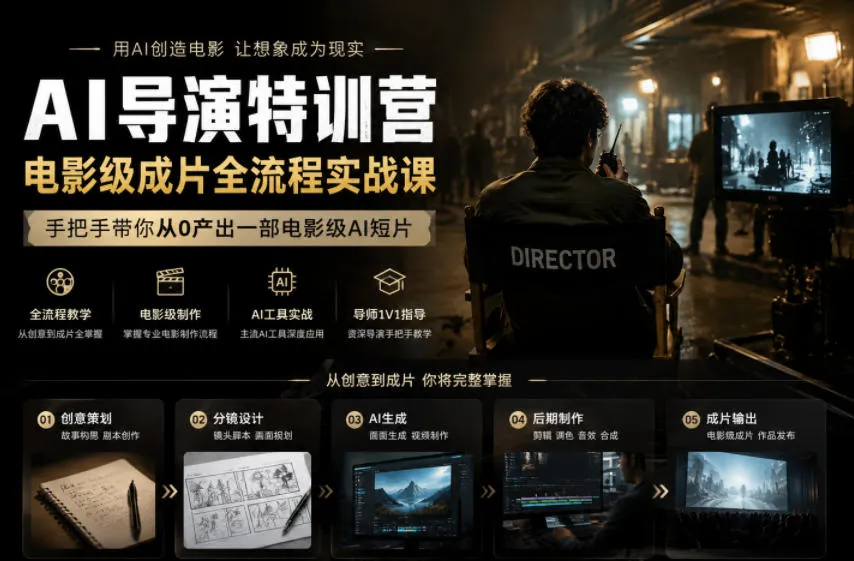 AI导演特训营，电影级成片全流程实战课，手把手带你从0产出一部电影级AI短片_趣客盟