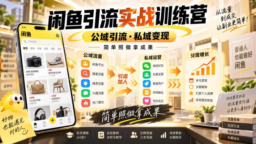 闲鱼引流实战营：公域流量导入+私域变现技巧，一键操作见证成果 - 趣客盟