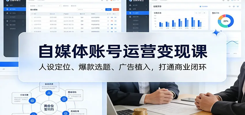 自媒体账号运营变现课：人设定位、爆款选题、广告植入，打通商业闭环-趣酷猫资源网
