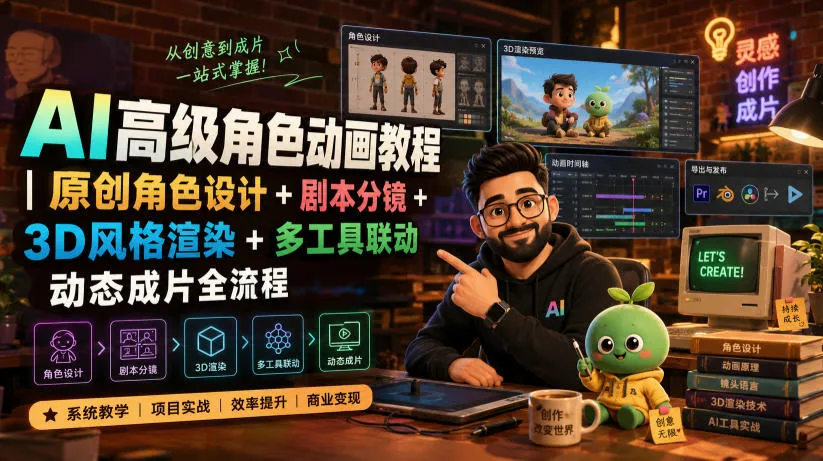 AI高级角色动画教程|原创角色设计+剧本分镜+3D风格渲染+多工具联动动态成片全流程【中英字幕】 AI高级角色动画教程|原创角色设计+剧本分镜+3D风格渲染+多工具联动动态成片全流程【中英字幕】