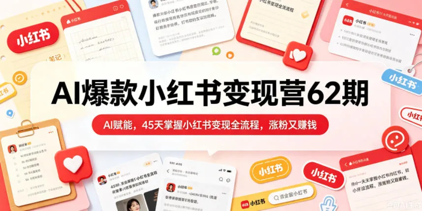 AI爆款小红书变现营62期2026年5月，AI赋能，45天掌握小红书变现全流程，涨粉又賺钱_趣客盟