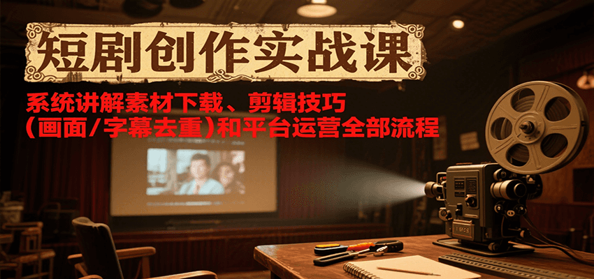 短剧创作实战课，系统讲解素材下载、剪辑技巧（画面/字幕去重）和平台运营全部流程-趣酷猫资源网