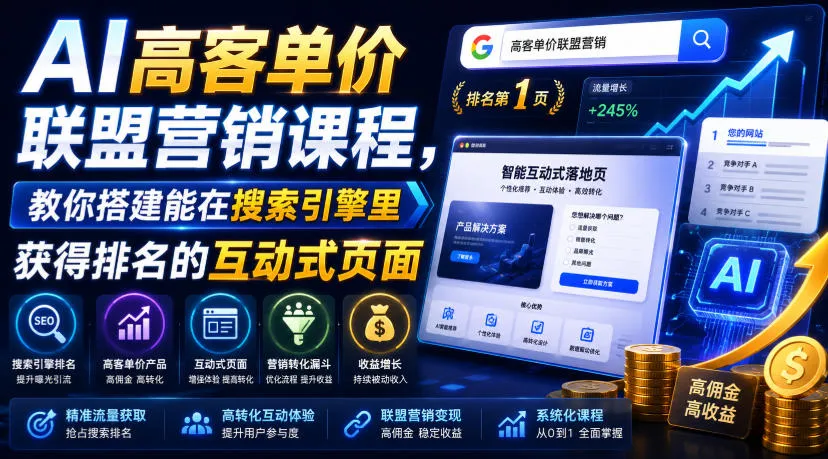 AI高佣联盟营销课程:打造搜索引擎排名互动页,引流转化,实现高佣金成交【双语字幕】_趣客盟