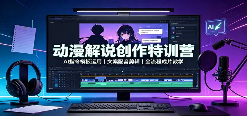 动漫解说创作特训营：AI指令模板+文案配音剪辑，全流程教学助力成片制作 - 趣客盟