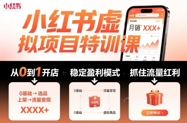 小红书虚拟项目特训课，帮你从0到1打造稳定盈利的店铺，抓住流量红利(更新9月)-趣酷猫资源网