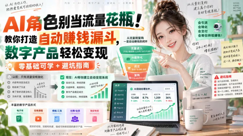 AI角色变现攻略：打造自动赚钱漏斗，数字产品轻松变现（零基础教学+避坑秘籍）【SEO优化+双语字幕】 - 趣客盟