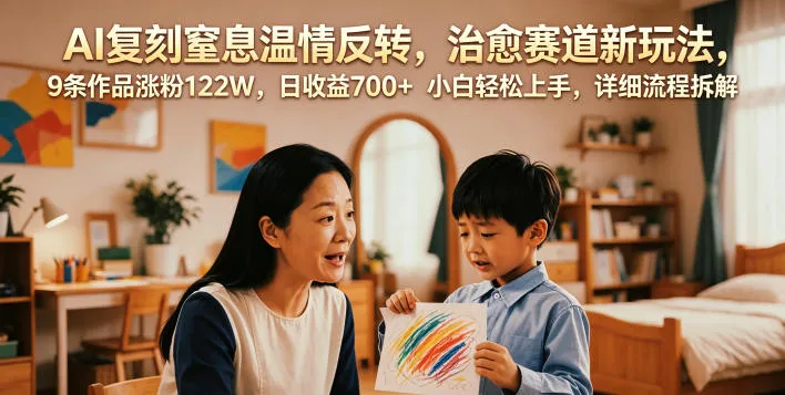 AI复刻窒息温情反转，治愈赛道新玩法，9条作品涨粉122W，日收益700+ 小白轻松上手，详细流程拆解_趣客盟
