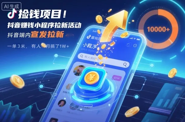 捡钱项目！抖音賺钱小程序拉新活动，抖音端内宣发拉新，一单3米，有人半个月搞了1W+-趣酷猫资源网