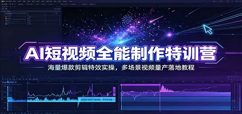 AI短视频制作大师特训营：海量爆款剪辑特效实战，全方位多场景视频量产教程_趣客盟