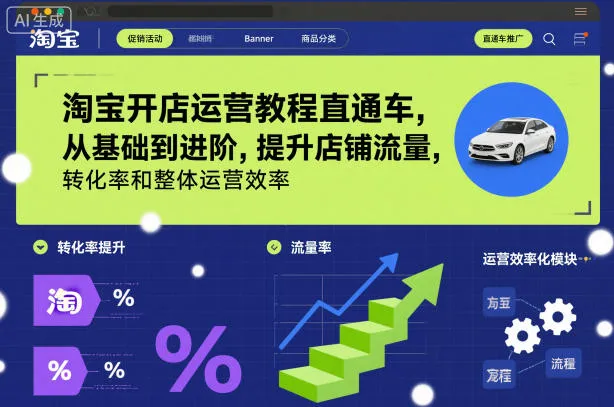 淘宝开店运营教程直通车，从基础到进阶，提升店铺流量，转化率和整体运营效率(更新26年05月27日)_趣客盟