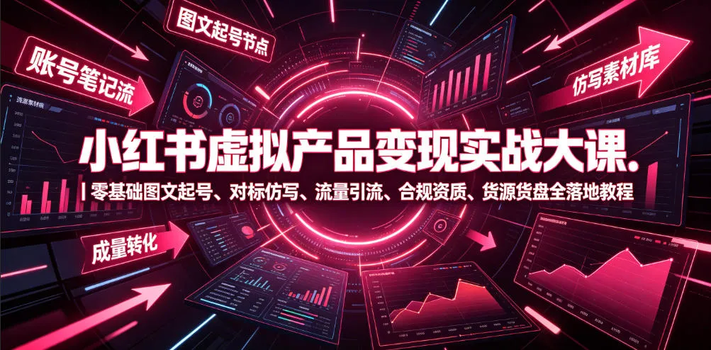 小红书虚拟产品实战课程｜图文起号教程+对标仿写+流量引流+合规资质+货源货盘全解析_趣客盟
