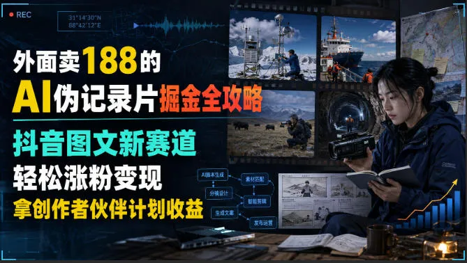 AI伪记录片全攻略:抖音图文新赛道188元掘金秘籍,轻松涨粉变现,创作者伙伴计划收益攻略【文档】 - 趣客盟