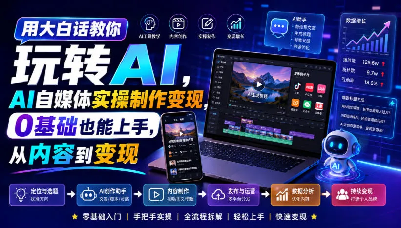 玩转AI自媒体轻松变现攻略：零基础上手，内容制作到盈利全解析 - 趣客盟
