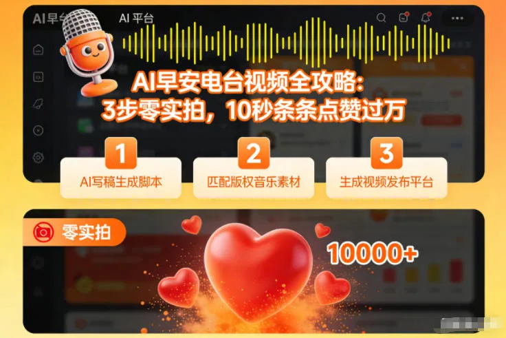 AI早安电台视频全攻略：3步零实拍，10秒条条点赞过万-趣酷猫资源网