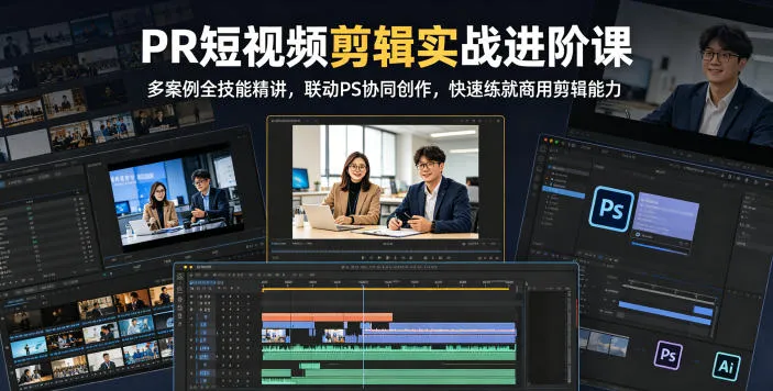 PR短视频剪辑实战进阶课，多案例全技能精讲，联动PS协同创作，快速练就商用剪辑能力_趣客盟