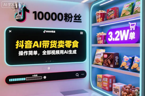 抖音AI带货卖零食，操作简单，全部视频用AI生成，一万粉丝，卖了3.2W单-趣酷猫资源网