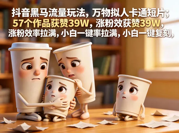 抖音黑马流量玩法，万物拟人卡通短片，57个作品获赞39W，涨粉效率拉满，小白一键复刻，保姆级拆解_趣客盟