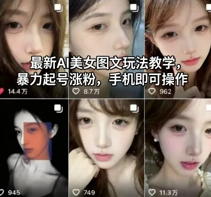 最新AI美女图文玩法教学，暴力起号涨粉，手机即可操作-趣酷猫资源网