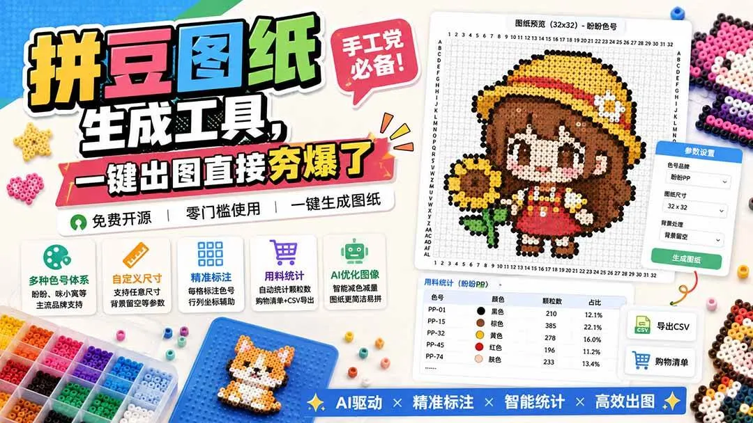 【20084期】拼豆图纸生成神器,手工爱好者必备!一键生成,效率爆表! - 趣客盟