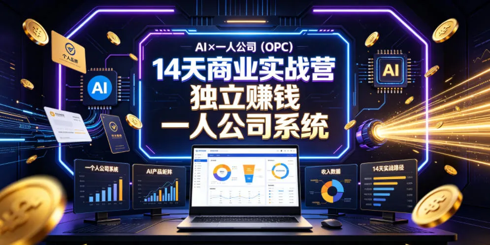 AI×一人公司(OPC)14天商业实战营，用AI帮你搭建一个属于你自己的、能独立賺钱的一人公司系统_趣客盟