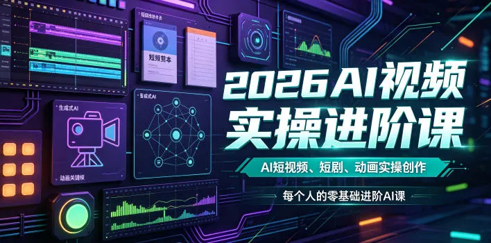 2026AI视频创作实战升级课：短视频、短剧、动画制作教程，零基础AI进阶必学（0825更新） - 趣客盟