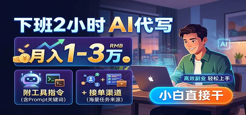 “高效下班2小时AI代写，轻松月入1-3万！独家工具指令+接单途径，新手也能快速上手！” - 趣客盟