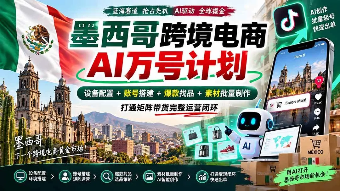 (20500期)墨西哥AI跨境电商万号计划|设备配置+账号搭建+爆款找品+素材批量制作,打通矩阵带货完整运营闭环 (20500期)墨西哥AI跨境电商万号计划|设备配置+账号搭建+爆款找品+素材批量制作,打通矩阵带货完整运营闭环