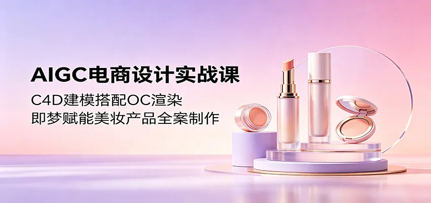 AIGC电商设计实战课：C4D建模搭配OC渲染，即梦赋能美妆产品全案制作_趣客盟
