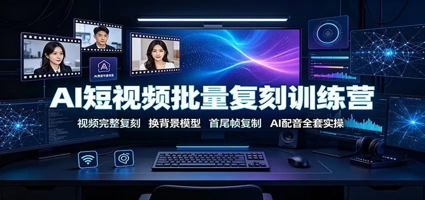 AI视频复刻大师班：全流程视频克隆、背景替换、首尾帧复制与AI配音技术实操教程_趣客盟