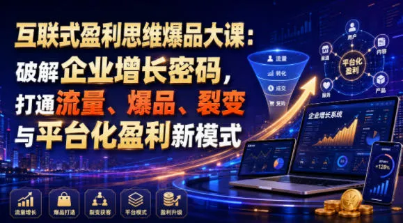 互联盈利思维爆品战略课：揭秘企业增长秘诀，流量变现、爆款打造、裂变营销与平台盈利创新策略_趣客盟