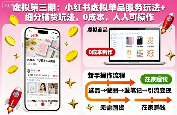 虚拟第三期：小红书虚拟单品服务玩法+细分铺货玩法，0成本，人人可操作（更新）-趣酷猫资源网