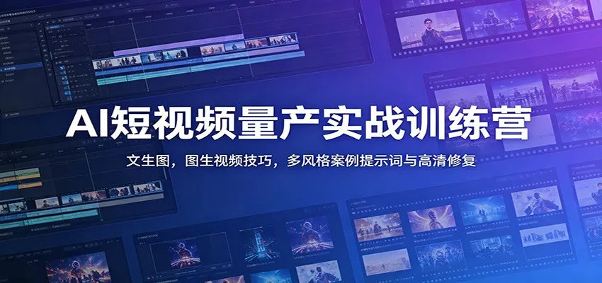 AI短视频量产实战营:文生图+图生视频技巧,多风格案例提示词解析与高清修复教程_趣客盟